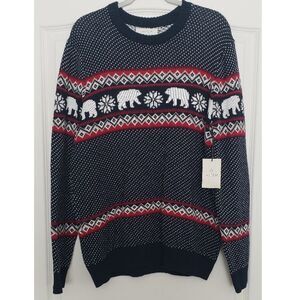 Aspen Nordic Fair Isle Polar Bear Crew Neck Sweater‎ Men's Size L Chunky Preppy